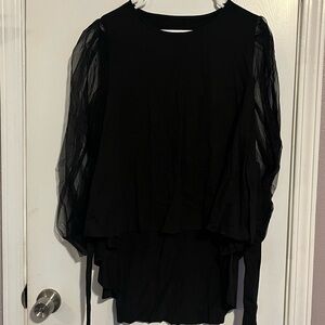 Chic Black Blouse with Sheer Sleeves